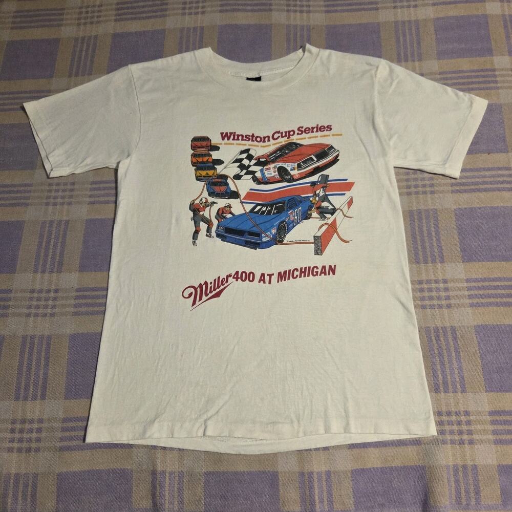 Vintage 80s Winston Cup Series Miller 400 At Michigan T-Shirt Large 1986 Tobacco